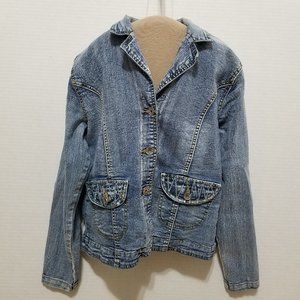 Traxx jacket 14/16 denim jean sequin beaded bling embroidered blazer boho